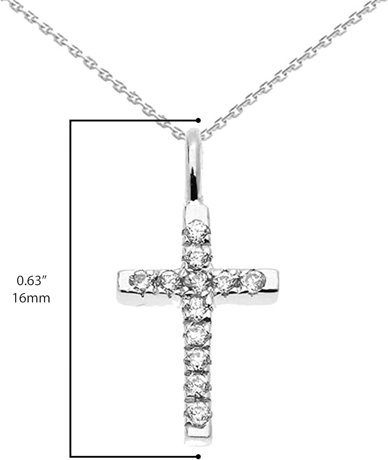 Religious Jewelry 14K White Gold 1/20 Cttw Diamond Accented Dainty Linear Cross Charm Pendant Necklace with Rolo Chain (K-M Color) - Choice of Chain Length