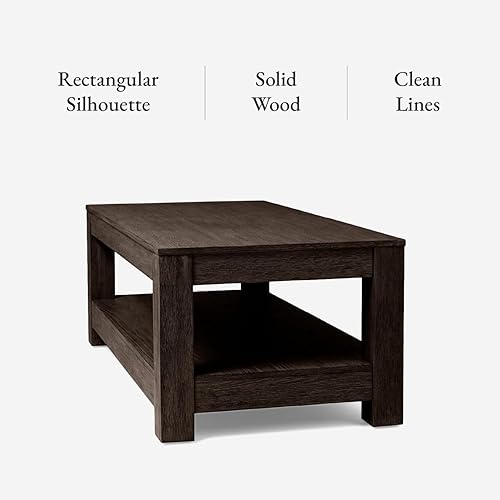 Miniatura 5 de Maven Lane Paulo - Mesa de centro rectangular de 18 pulgadas con almacenamiento, madera maciza marrón, ideal para sala de estar y sala de estar