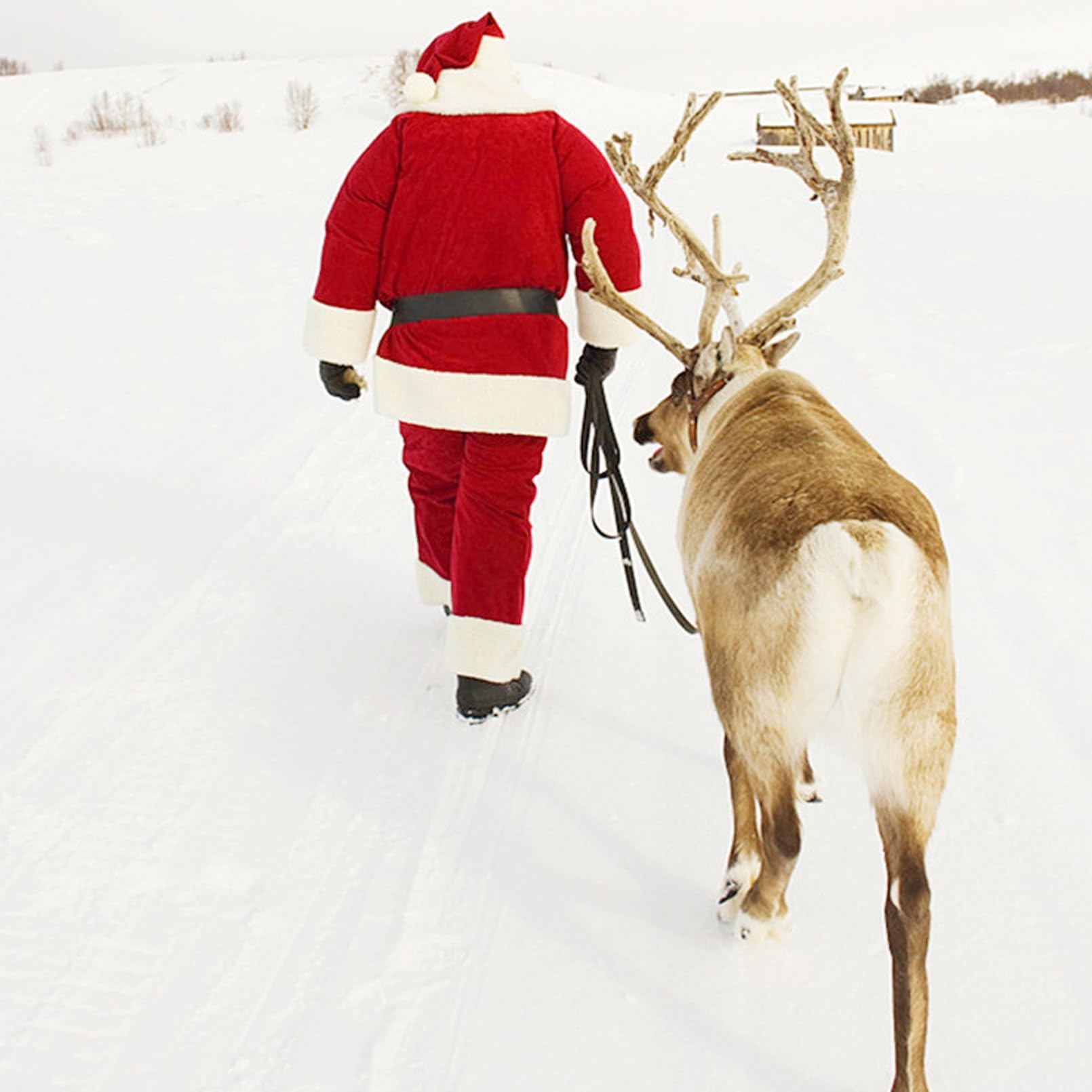 EOZY Disfraz de Papá Noel de lujo de 10 piezas, traje de Papá Noel de felpa roja vintage con bolsa de regalo