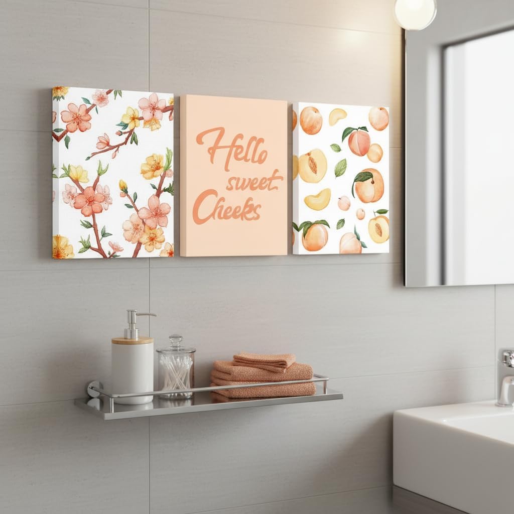 FuShvre Peach Wall Art Peach Bathroom Decor Blossom Pictures for Bathroom Wall Framed 12x16 Inch x3pcs