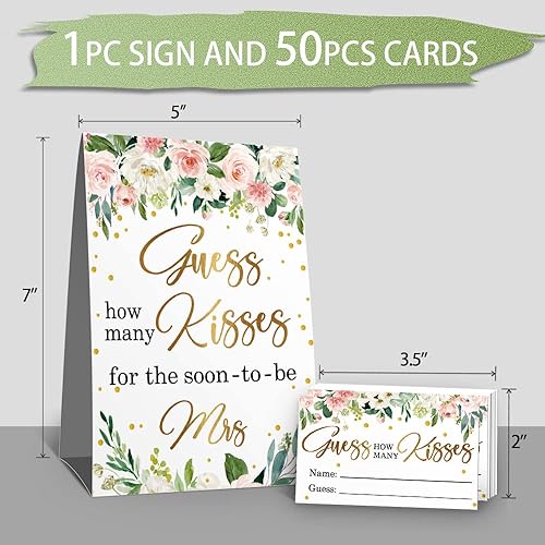 Miniatura 4 de Kisses Guessing - Juego de tarjetas de rifa de despedida de soltera, hojas florales rosas y blancas, kit de tarjetas de juego para despedida de