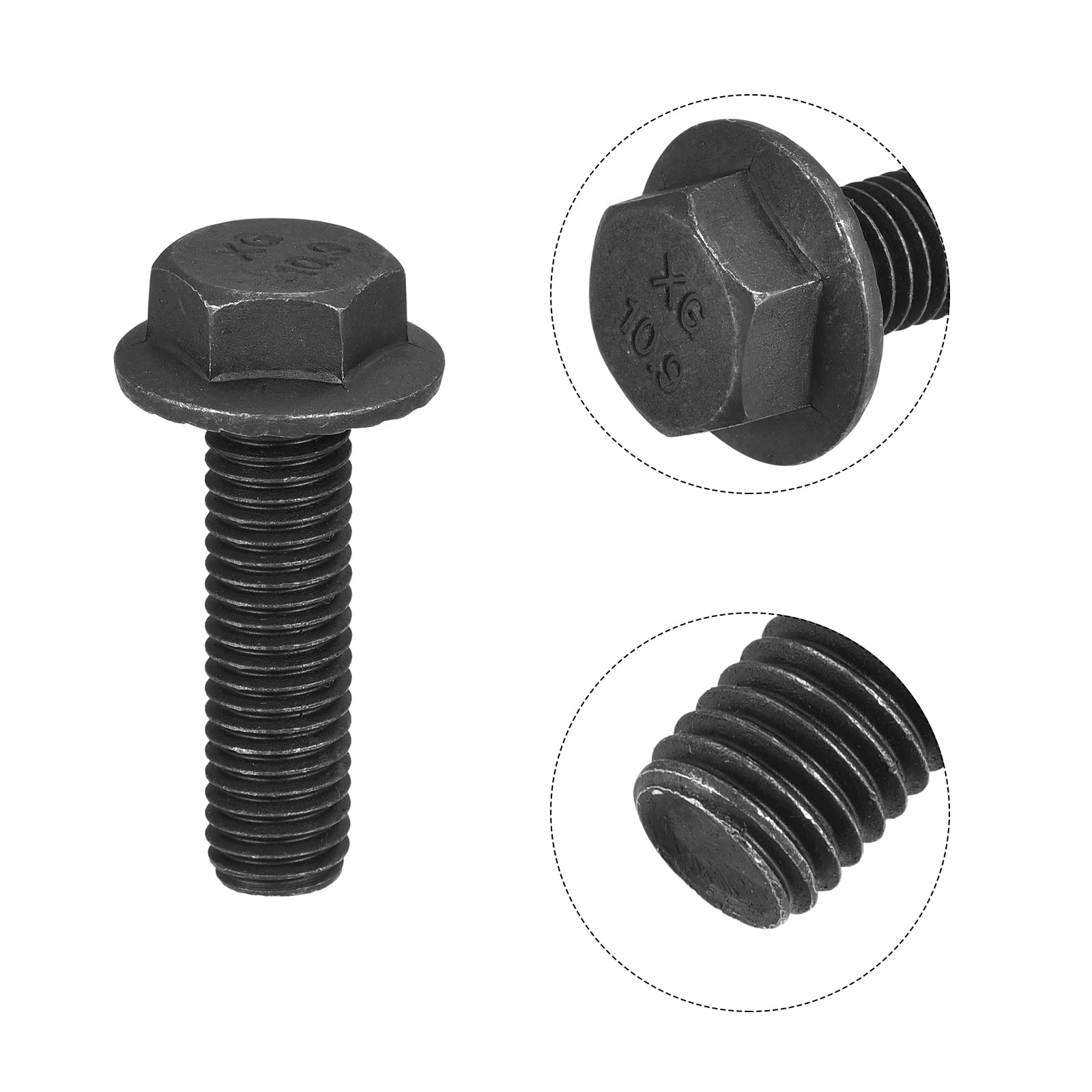 sourcing map M10x35mm Hexagonal Dentados Brida Pernos 10.9 Grado Carbono Acero Tornillos 5uds
