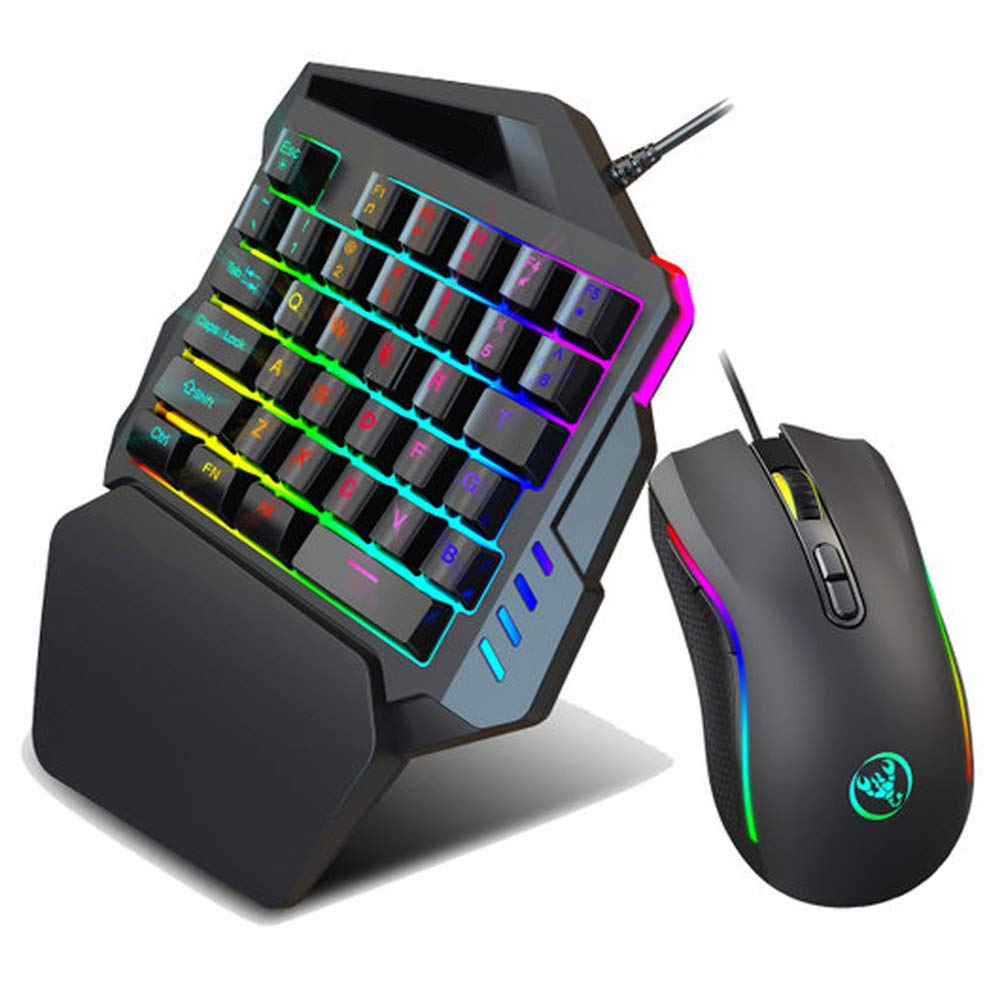 One-Handed Keyboard Kit, Including RGB One-Handed Gaming Keyboard, Backlit Mouse, USB Cable, 35 Keys BT 4.2 Single Hand Mechanical Feeling Keyboard, with Wrist Support