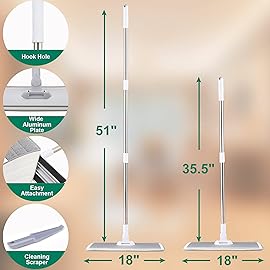 18 Professional Microfiber Mop Floor Cleaning System, Flat Mops with Stainless Steel Handle, 4 Reusable Washable Mop Pads, Wet and Dust Mopping for Hardwood, Vinyl, Laminate (White&Grey)