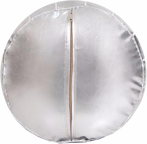 Miniatura 4 de Puf marroquí otomano reposapiés (cuero), asiento cosido a mano genuino, sala de estar, dormitorio, sala de estar (sin relleno, plateado)