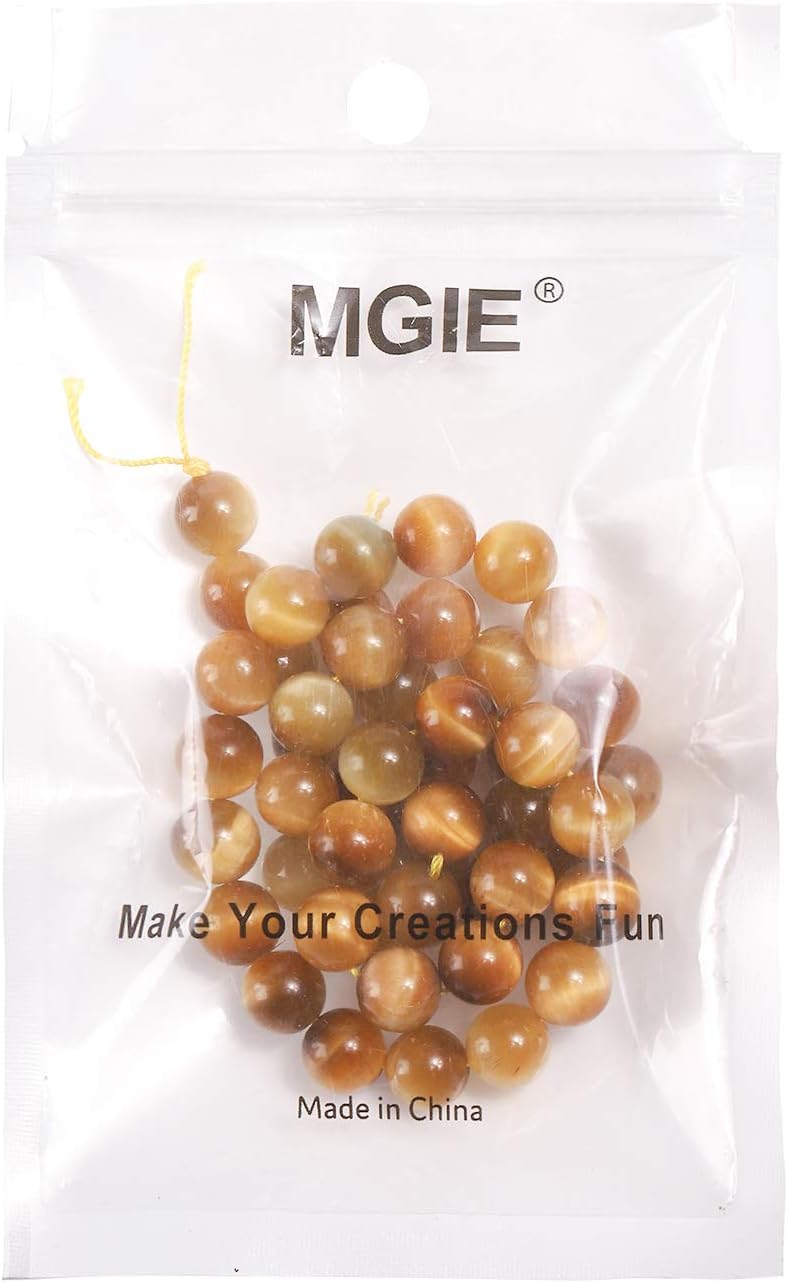 MGIE Natural Loose Round Smooth Semi-Precious Healing 3A Grade Gold Tiger Eye Stone Gemstone Beads for DIY Jewelry Making Full Strand 8mm 15.5" (Approx 45pcs) Gold Tiger Eye 8mm