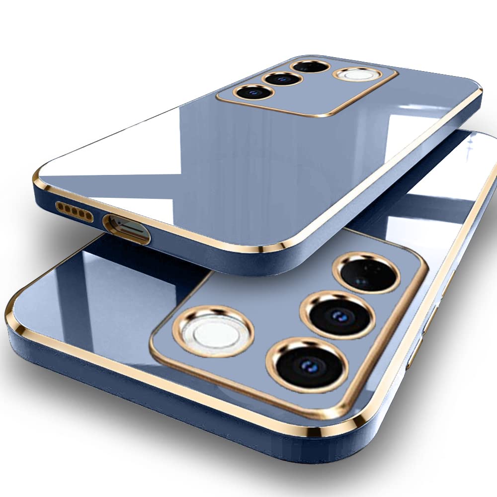 TheGiftKart Luxurious Golden-Plated Back Cover Case for Vivo V27 / V27 Pro 5G | Raised Lips for Camera & Screen Protection | Shockproof Design | Stylish Cover (TPU | Greyish Blue) (B0C3VD3SP9) Amazon Price History, Amazon Price Tracker