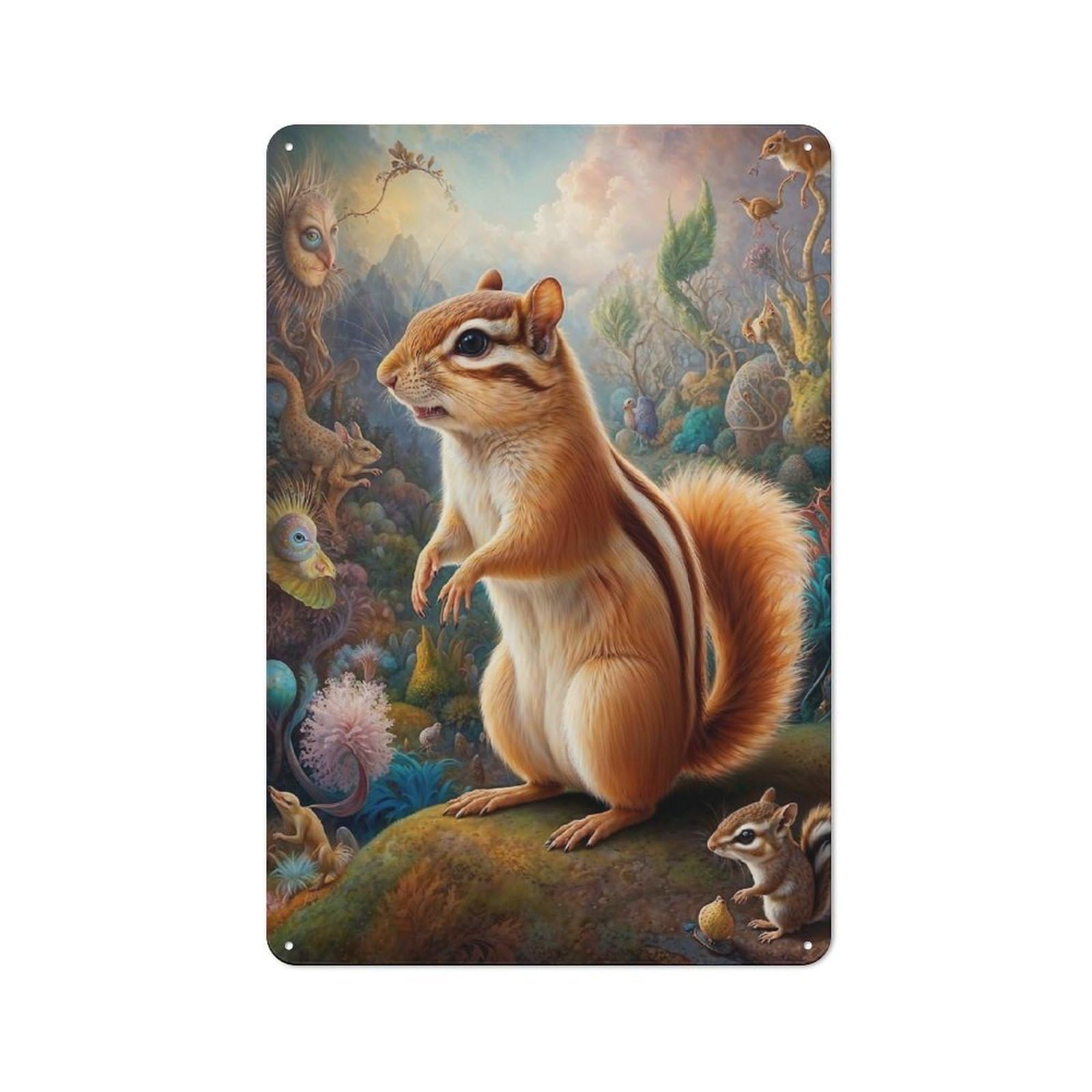 Junmoney Surreal Chipmunk Safari Retro Metal Plaque 30X20cm For Café Or Home Bar, With Clear Retro Wall Decor Character