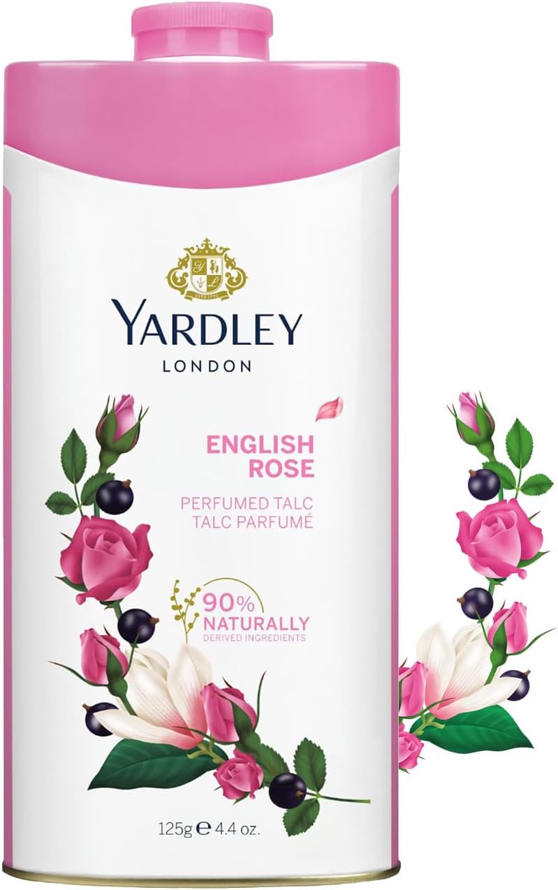 Yardley London English Rose Perfumed Talcum Body Powder - 125g | All-Day Feminine Freshness | Soft & Timeless Floral Fragrance | For Women