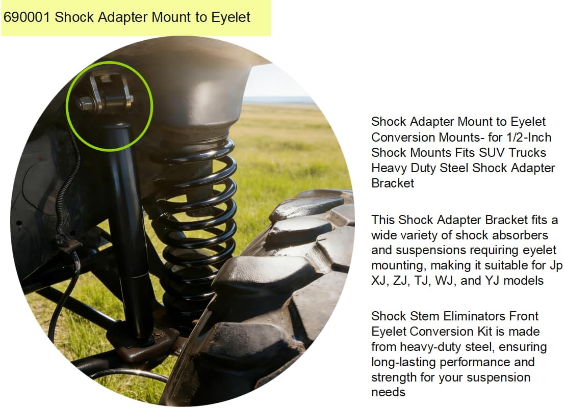 Replacement 690001 Shock Adapter Mount to Eyelet- Shock Adapter Mount to Eyelet Conversion Mounts- for 1/2‑Inch Shock Mounts Fits SUV Trucks Heavy Duty Steel Shock Adapter Bracket (2pack)