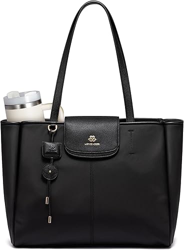 Miniatura 8 de LOVEVOOK Bolsa de mano para laptop para mujer, bolsa de trabajo de nailon con compartimentos para laptop de 15.6 pulgadas, bolso ligero para Blanco