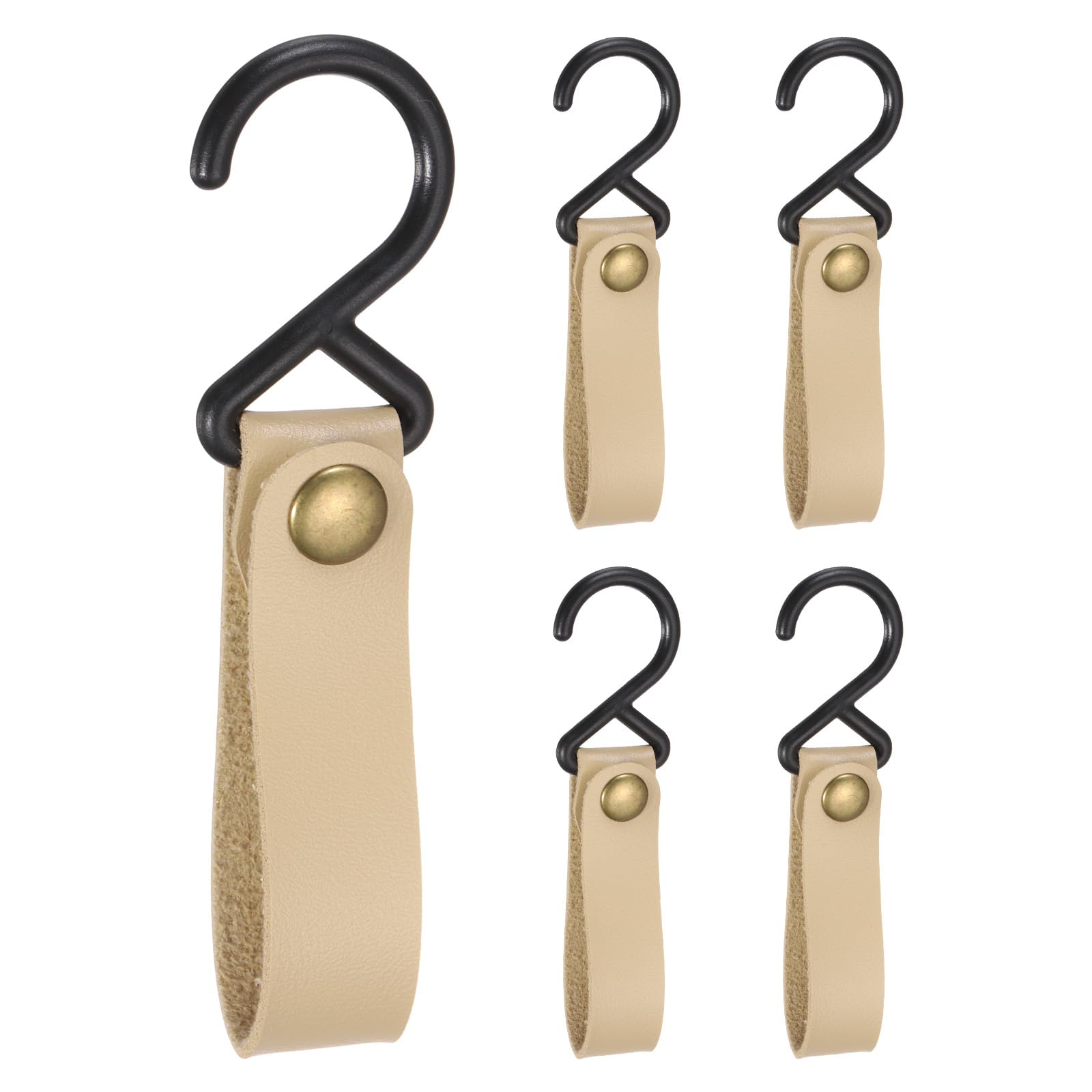 Sourcing Map 5pcs PU Leather Hooks, S-Type, White; Holds Items Firmly, Organizes Space; Camping, Kitchen, Closet Uses