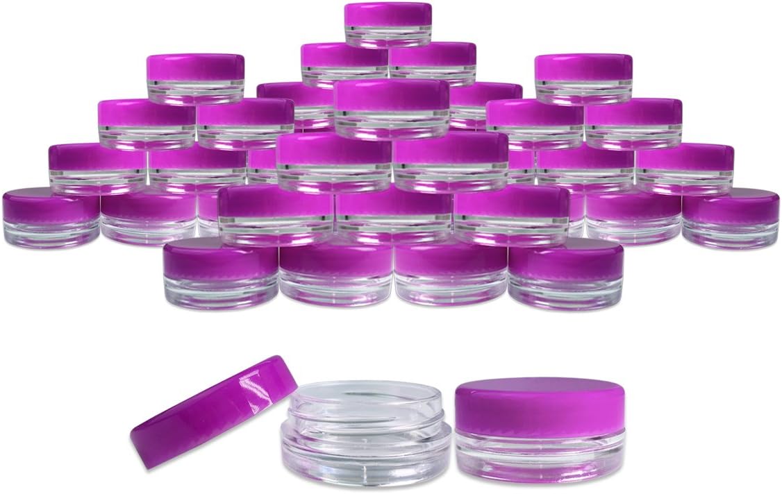 (500 Pieces Jars + Lid) Beauticom 3G/3ML (0.1 oz) Round Clear Jars with PURPLE Screw Cap Lids for Scrubs, Oils, Toner, Salves, Creams, Lotions, Makeup Samples, Lip Balms - BPA Free