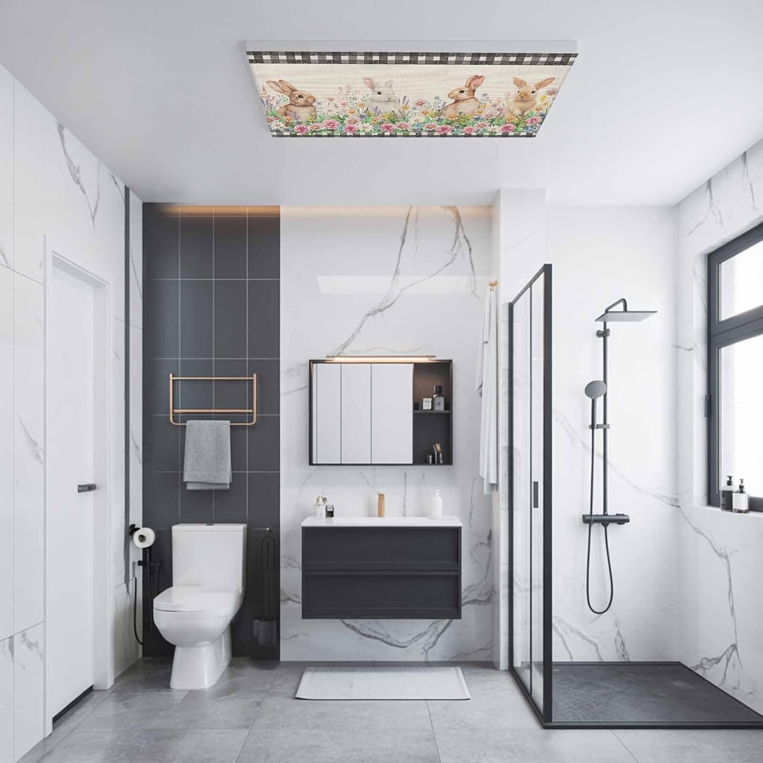 2x4 ft Fluorescent Light Cover for Ceiling Easter Rabbits Pink Rose Daisy on Linen Magnetic Light Filters, Spring Floral Leaf Ceiling Lampshades for Home School Office 4Pcs