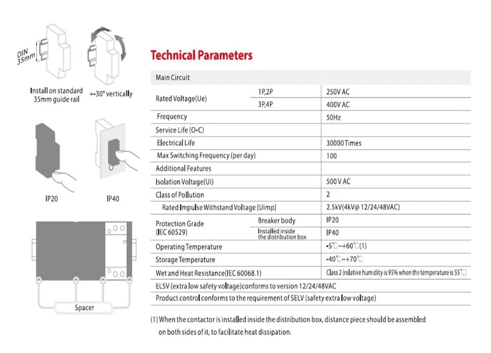 Contactor de control manual, contactor modular tipo riel, 2 polos, 16 A, 20 A, 25 A, 2 NA o 2 NC, 220 V(2P 20A 2N0 220V)