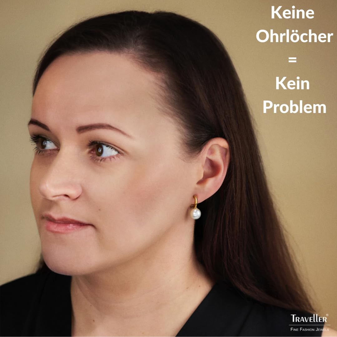 Traveller Ohrclip - Hänger - Damen - Goldfarben - Perle 10 mm - Weiß - 22kt vergoldet - 20 x 10 mm - 114299