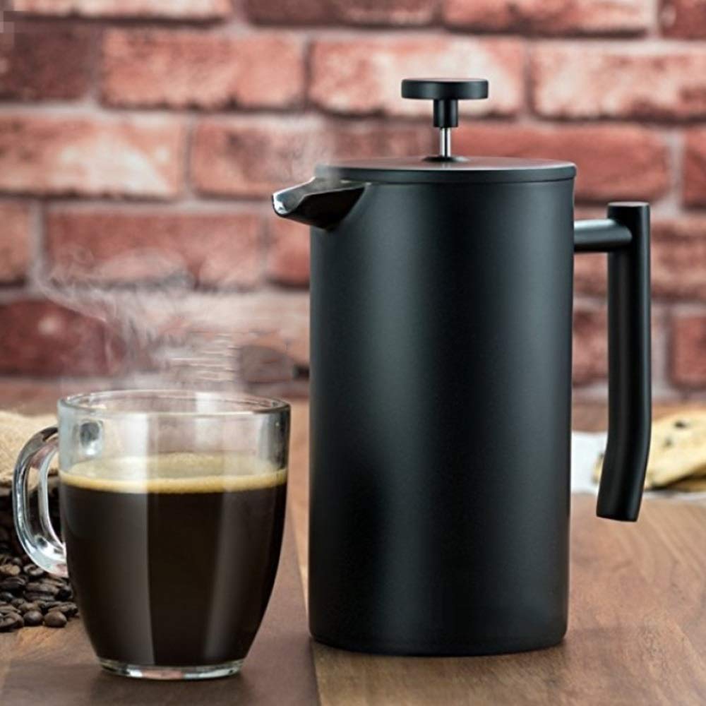 French Press ekspres do kawy czarny matowy mała ilość porysowanych ręcznie mytych dwuwarstwowy garnek ze stali nierdzewnej do filtrowania kawy