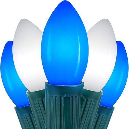 Miniatura 10 de Luces LED vintage C9 de Navidad para exteriores, cadena de luces C9 de 100 pies con 50 bombillas C9 irrompibles, luces de árbol de Navidad Blanco