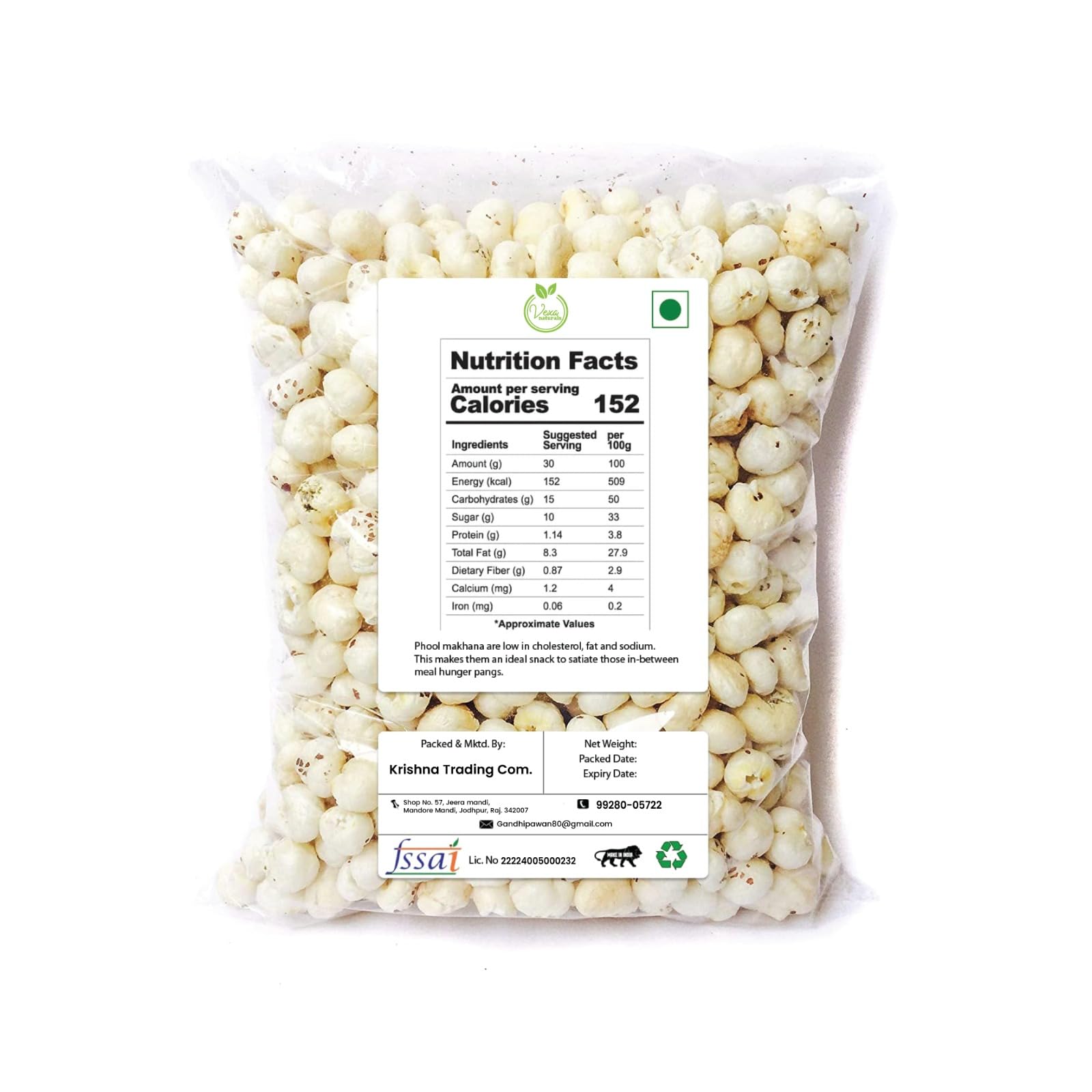 VEXA NATURALS Premium Medium Size Phool Makhana 250 gm | Medium Size Fox Nuts/Lotus Seeds | Natural & Crunchy Makhana Fit for Fasting | High Protein & Rich in Fiber - Image 2 thumbnail