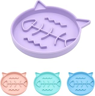 Slow Feeder Cat Bowl, Silicone Pet Food Bowl, Anti-Choking Puzzle Design, Anti-Slip, Easy to Clean, for Dry and Wet Food (Purple)