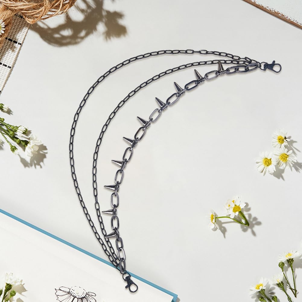 Black Rivet Twist 3 Layered Chain Belt Waist Alloy Chains Punk Multilayer Link Metal Belts Rave Body Jewelry Gothic Decorative Accessories for Women Party Festival Dancing Dresses Gifts - Image 7