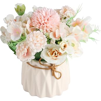 Yibaijia Artificial Flowers in Pot Artificial Flowers Table Decoration Pink