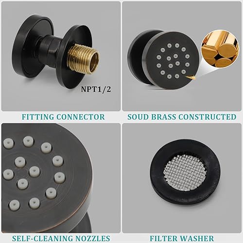 Miniatura 116 de HOMEDEC - Paquete de 6 chorros redondos de latón cepillado para masajes cuadrados de 2 pulgadas