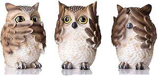 3 piece Owl Statues Set for Home Decor - Hear-No, See-No, Speak-No Evil - Living Room, Office, Bathroom Decorations for Owl Lovers