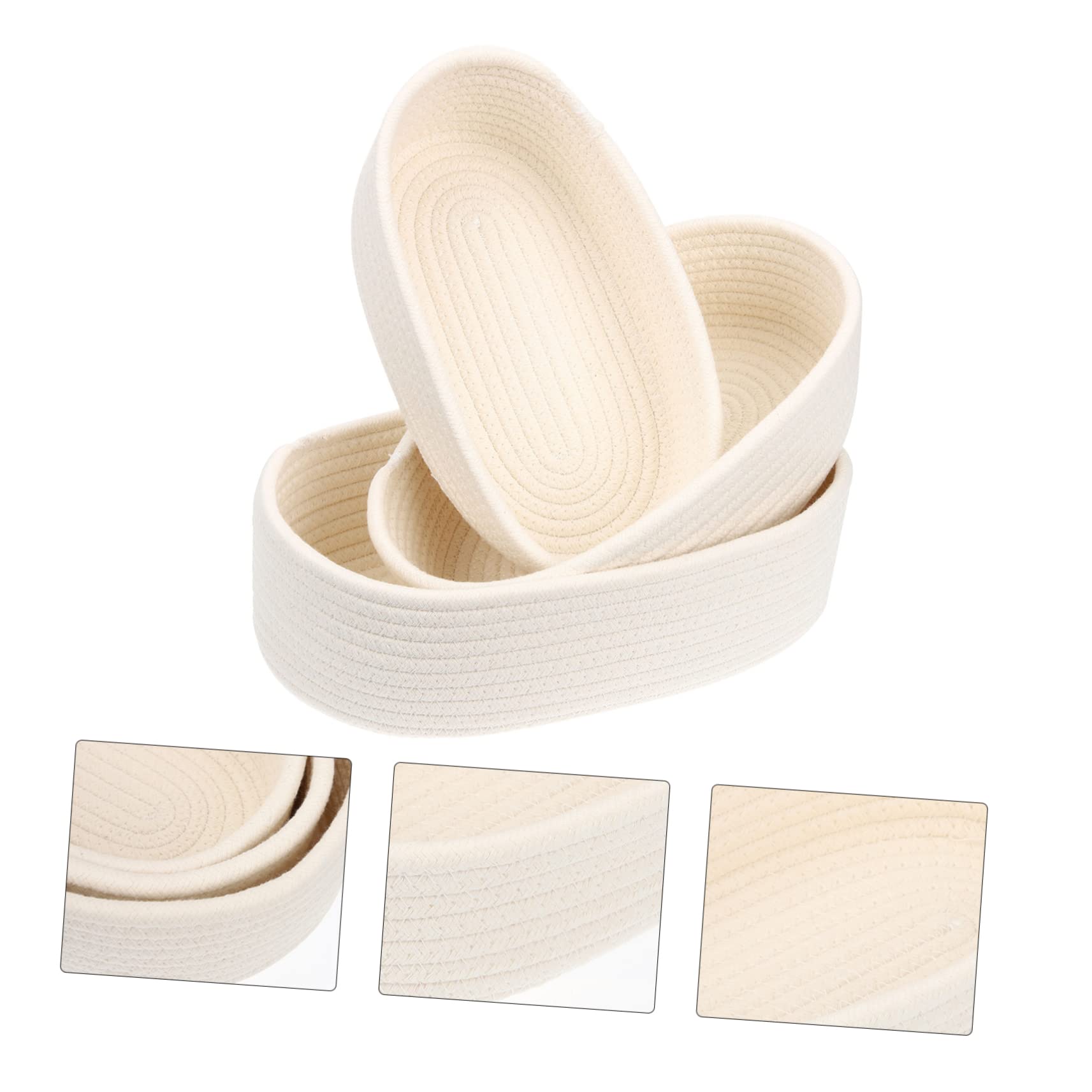 KOMBIUDA Cesta de Almacenamiento Tejida de Algodón Color Marfil 3 Piezas | Contenedor de Mesa, Soporte Autoestable, Suave y Resistente, para Guardado de Juguetes y Uso en Cubículos