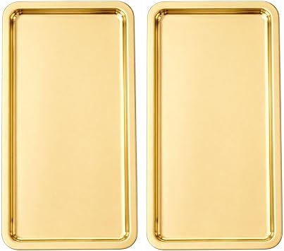 Paslanmaz  elik Sunum Tepsisi, Dikd rtgen, Gold, 33x18 cm, D z,  ay Kahve Tatl  Sunumu, 2 Adet