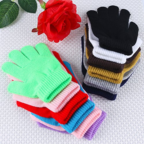 Cooraby 12 Pairs Kid's Winter Magic Gloves Children Stretchy Warm Magic Gloves Boys Or Girls Knit Gloves (12 Mixed Color) #TOP5