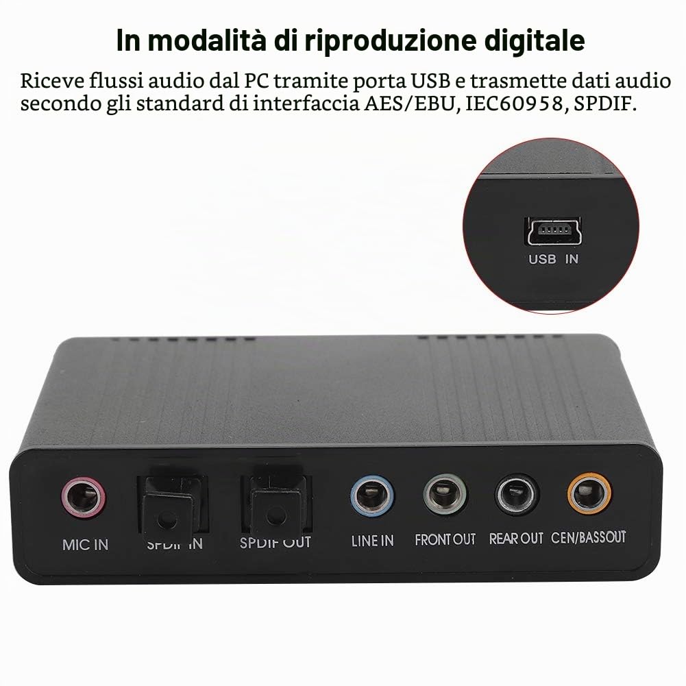Scheda Audio USB 5.1 con SPDIF, Adattatore per Scheda Audio USB Esterna per PC Laptop Audio, Supporto per Frequenza di Campionamento 48/44 KHz, Adattatore Audio Nero per la Registrazione