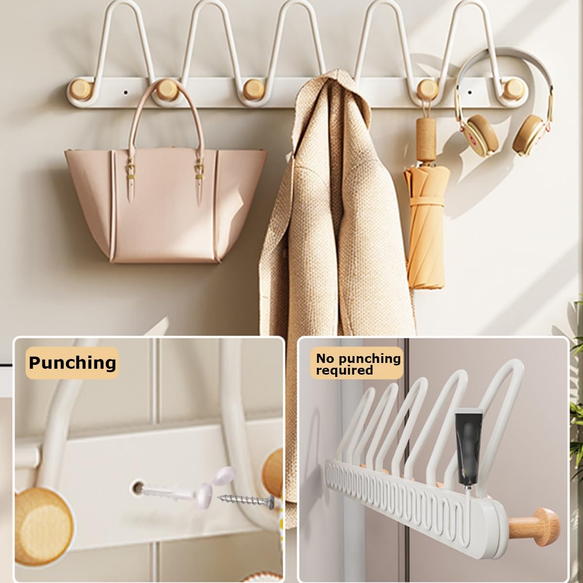 Stecktafel-Haken, Modern Style Wall Hook Rack,Decorative Home Storage for Storing Coats, Bags, Hats, Keys, Suitable for Living Room, Entryway, Bathroom(Black,33.5cm/13.9in)