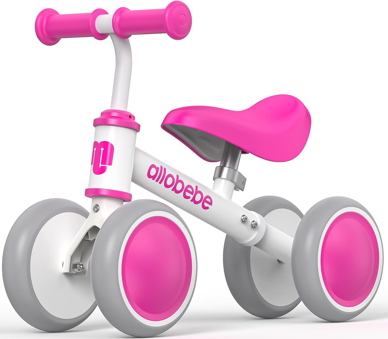 allobebe Baby Balance Bike for 1-2 Year Old, toys for 12-24 Months girls, pink 4 wheel Adjustable Soft Seat Balance Bike