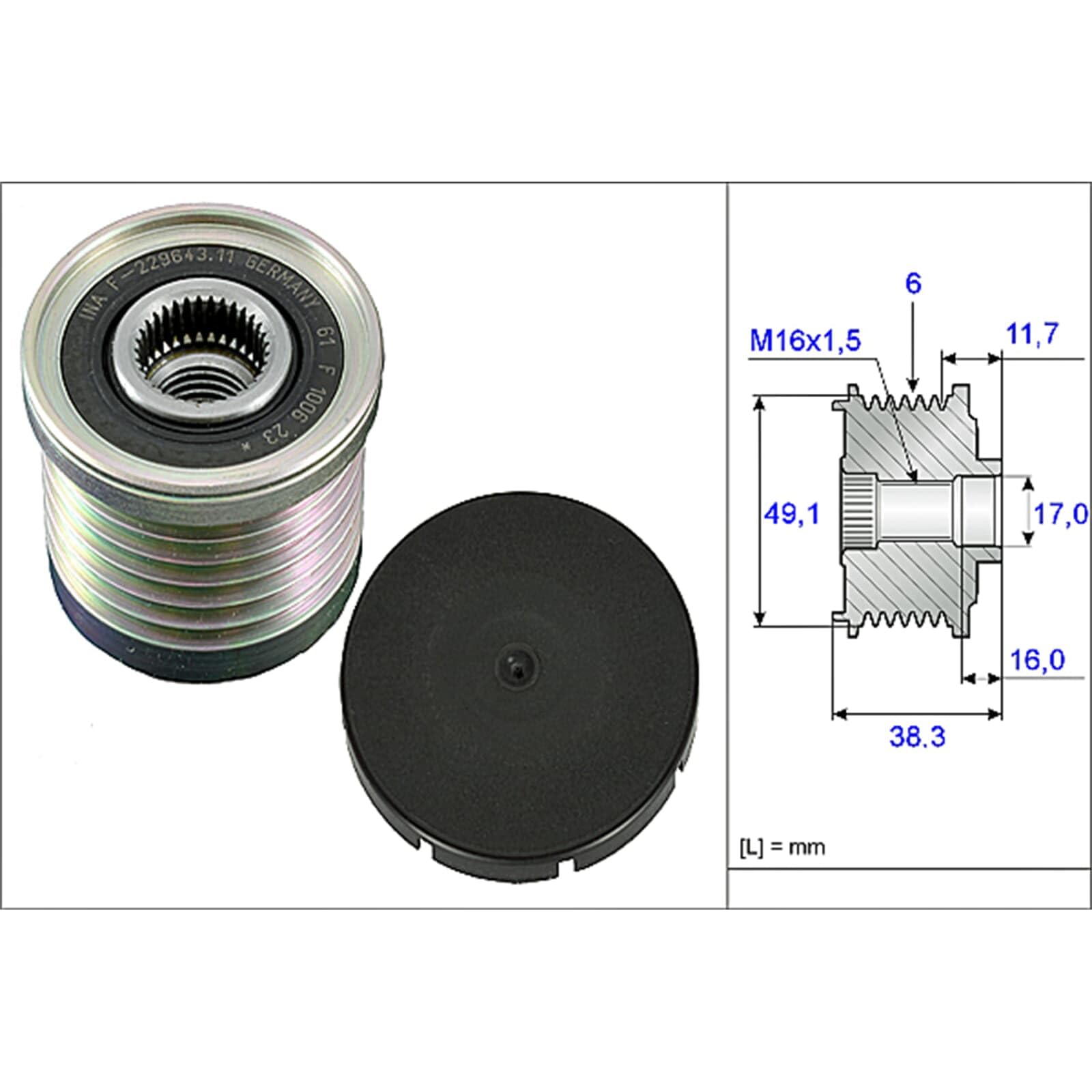 INA Roue libre de l'alternateur 535003010 | Compatible avec: MITSUBISHI CARISMA, CARISMA Stufenheck, SPACE STAR Großraumlimousine, NISSAN INTERSTAR Bus, INTERSTAR Kasten