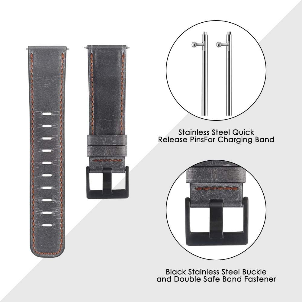 EZCO Leather Bands Compatible with Fitbit Versa/Versa 2 / Versa Lite, Vintage Genuine Leather Band Replacement Strap Wristband Accessories Man Women 5.5”-7.8” Wrist Compatible with Versa Smart Watch : Electronics