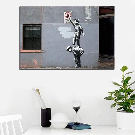 Amazon Banksy バンクシー ポスター 落書き アート個性的な絵木製の枠 キャンバス絵画 インテリアアート家の壁の装飾画 壁飾り 壁ポスター おしゃれ 壁アート写真の装飾画の壁画 ウォールステッカー オンライン通販