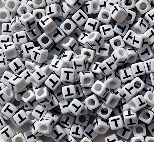 JOLLY STORE Crafts - Cube Alphabet Beads, Easy-to-Use Reusable Beads for Bracelets, Art, Craft Decorations & More, 7 x 7 mm T Letter Beads, Crafted in The USA, White, 100 pcs (Pack of 1)
