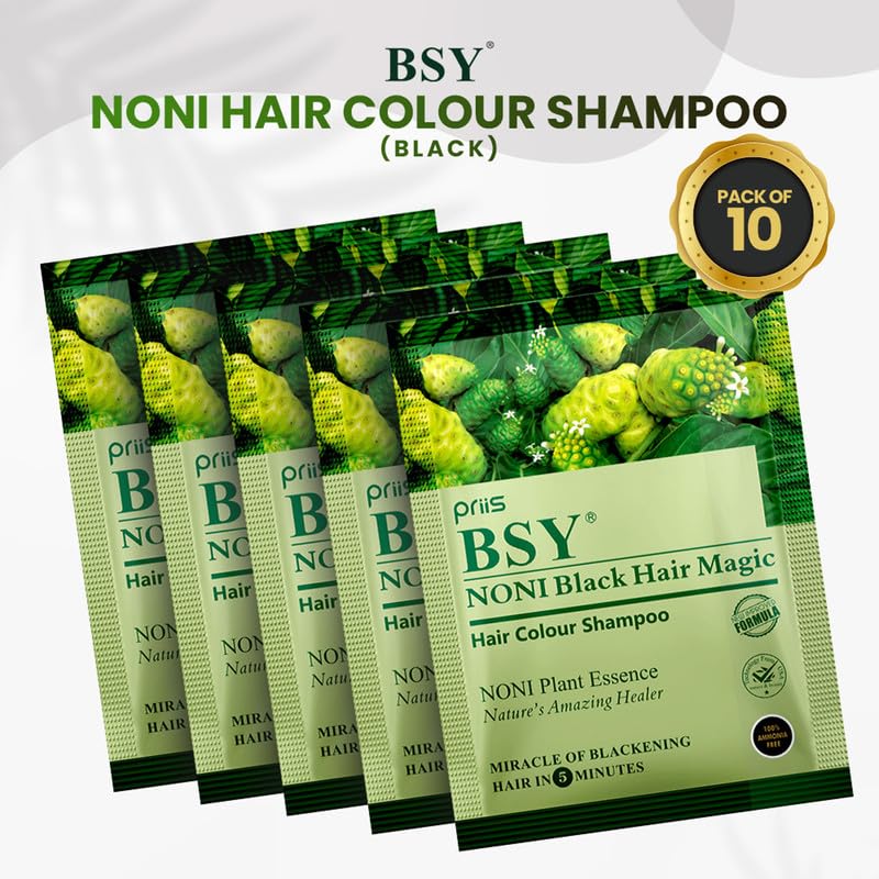Image of 3 IN 1 Natural 5-Min Hair Colour Shampoo Black | Ammonia Free Long Lasting Hair Color Noni Fruit Extract No Hair Loss Grey Coverage Hair Dye for Women & Men (20ml-10 Sachet)