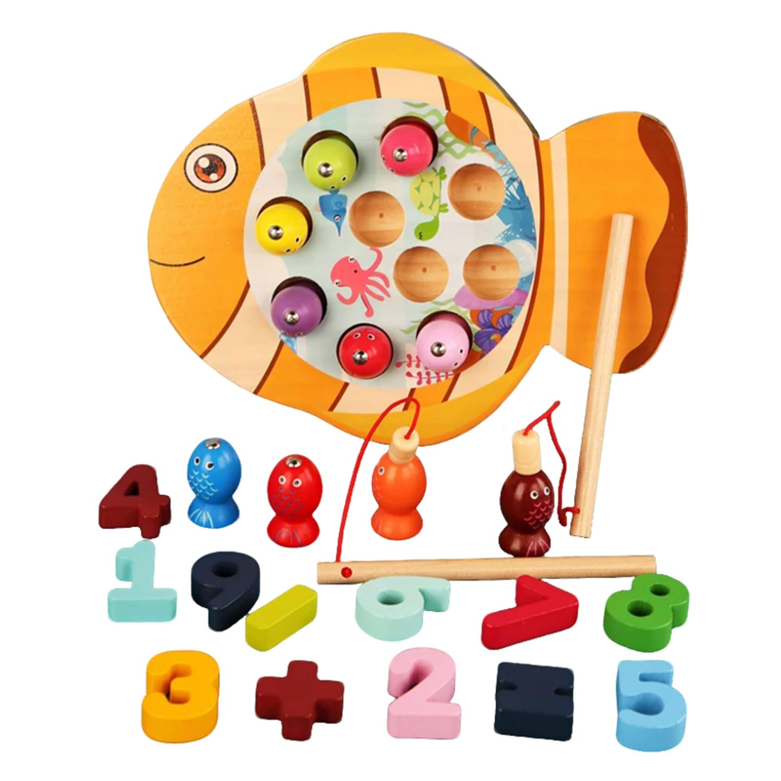 Juguete Montessori 2 en 1 de Pesca Magnética de Madera | Juguete de aprendizaje de contar, sumar y restar, tablero con forma de animal lindo oso/gato/pez, motricidad fina