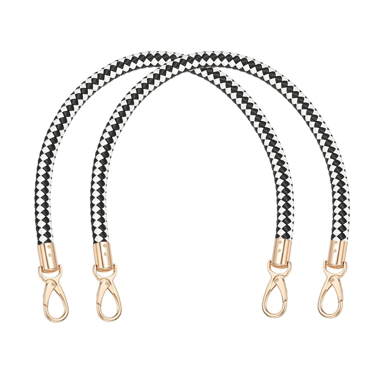 PATIKIL Braided Purse Straps 40cm / 15.7", 2 Pack PU Leather Handbag Handles Replacement with Gold Buckle for DIY Purse Handbag Tote Making Accessories, Black-White