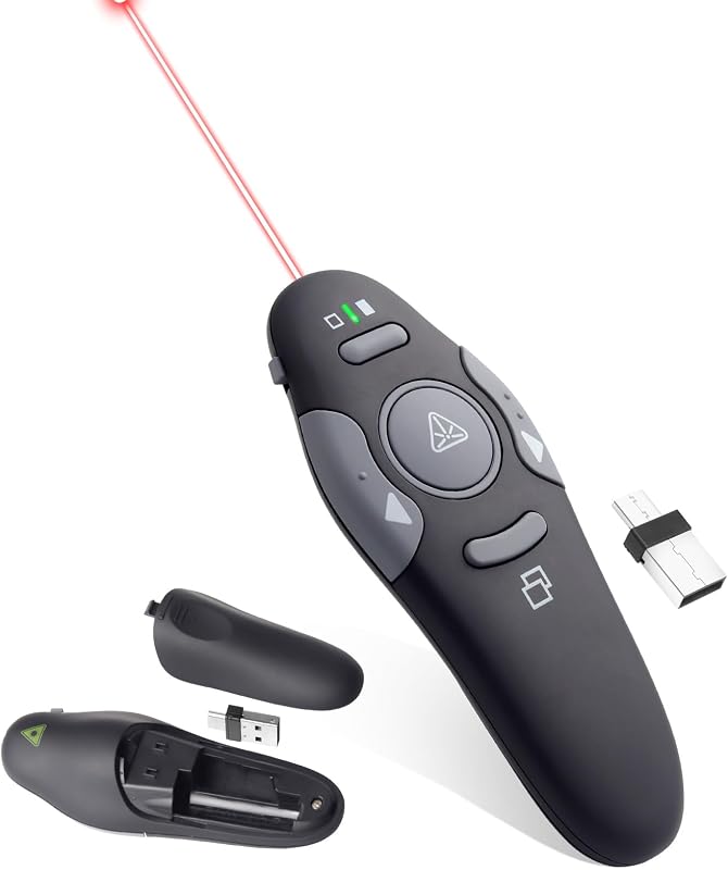 Presenter Clicker para presentaciones de PowerPoint, Clicker remoto PPT inalámbrico USB con puntero láser para Mac/Windows/Linux, Google Slide/PPT/Keynote, cambio de página, pantalla completa/negra, Plug and Play
