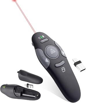 Presenter Clicker for PowerPoint Presentations, USB Wireless PPT Remote Clicker with Laser Pointer for Mac/Windows/Linux, Google Slide/PPT/Keynote, Page Flip, Full/Black Screen, Plug and Play