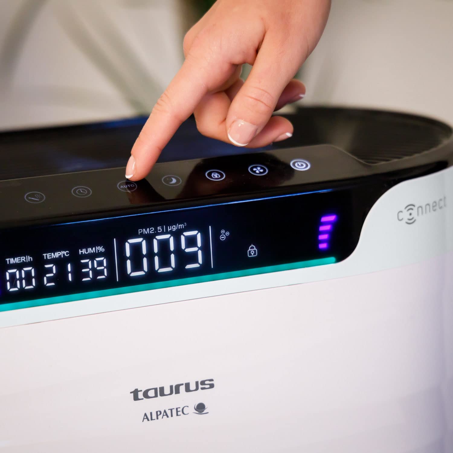Taurus High Landscapes Connect Pro - Purificador de aire con ionizador, inteligente con WiFi, control por APP, 85W, HEPA13, CADR 600m3/h, silencioso, 5 velocidades, temporizador, 140m2, control remoto