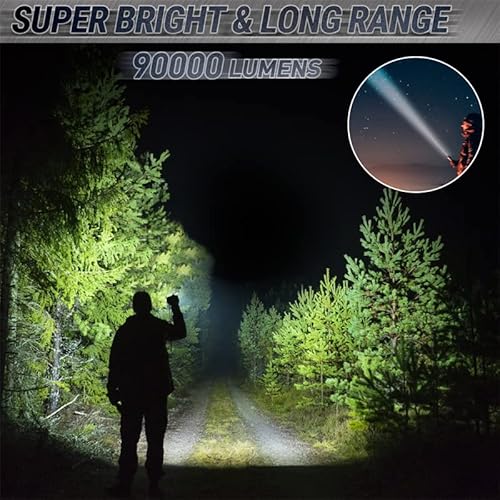 Super Bright Rechargeable Led Flashlights, 90000 Lumens Xhp70.2 Tactical Flashlight, Zoomable&Ipx5 Waterproof #TOP5