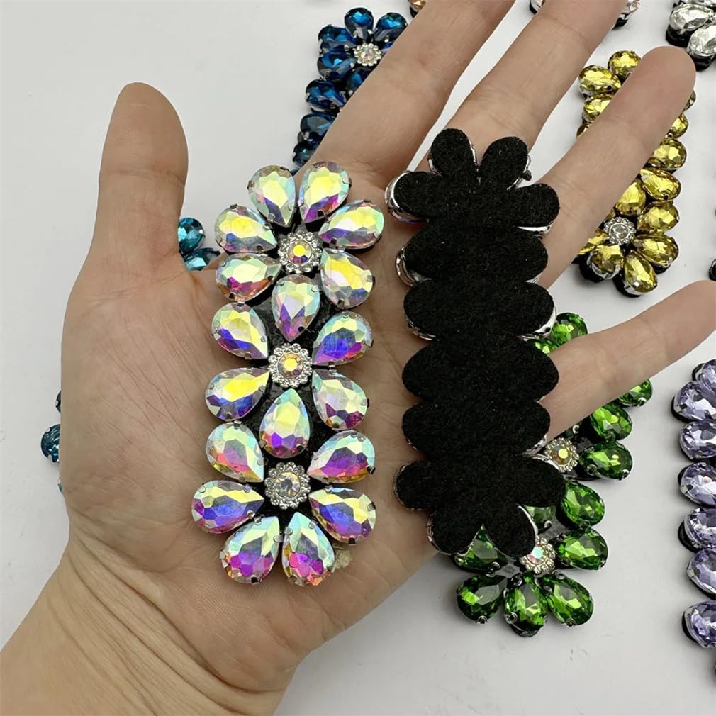 Generic 20PCS Handmade 3D Rhinestone Applique Sew On Flower Patches for Clothes Decoration, light EN8