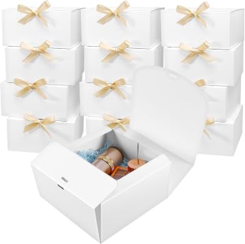 Tivcck 12 Pack White Gift Boxes with Lids,8 x 8 x 4 Inch Gift Boxes Bulk,Bridesmaid Proposal Box with Gold Ribbon,White Kraft Paper Box for Birthday,Wedding,Christmas,Party Favors