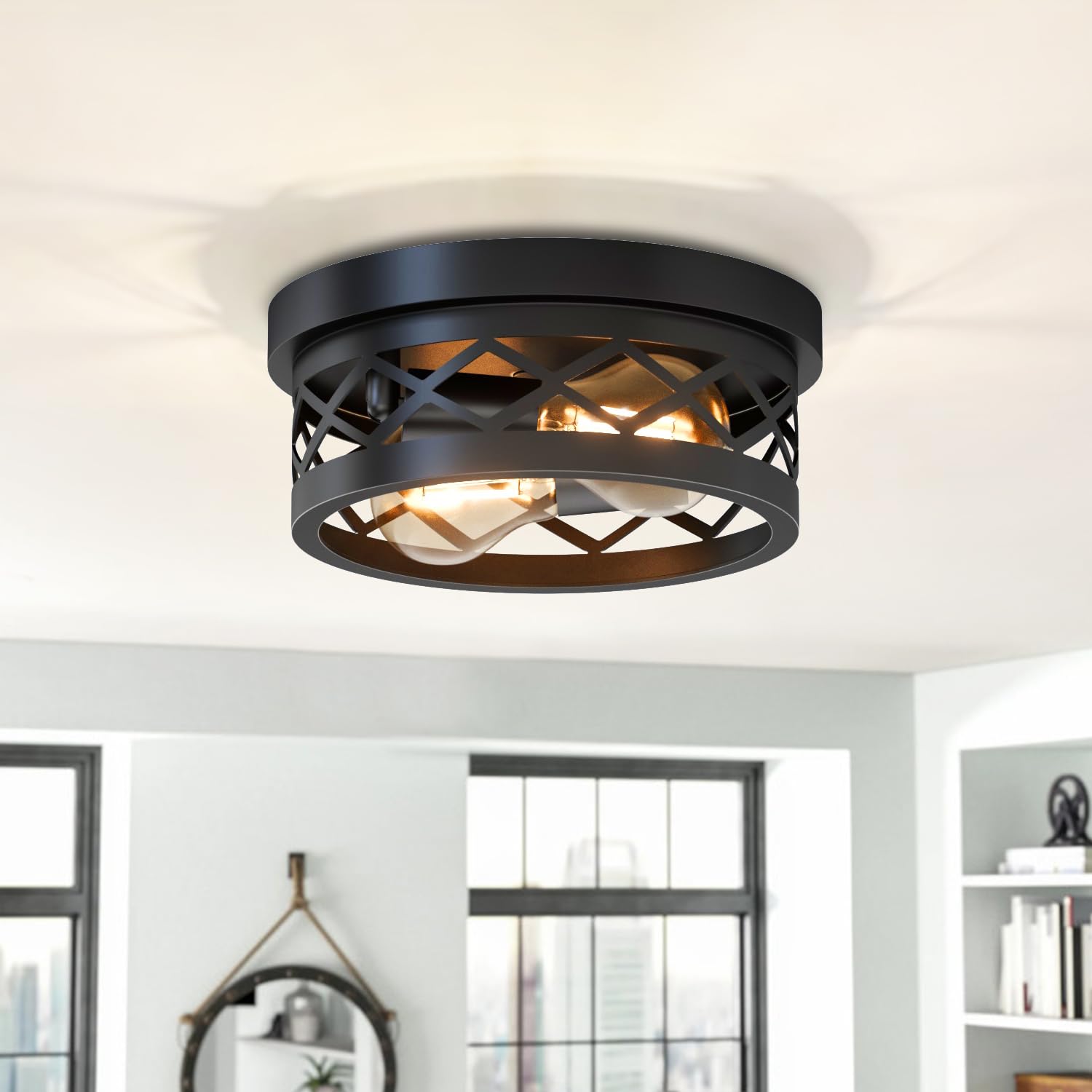 Lvwit 2 Way Round Ceiling Light Flush Mount Ceiling Lights,2 Way Kitchen Ceiling Light Fitting With E27 Industrial Ceiling Spots Lights,Ceiling Lighting Living Room,Ceiling Light For Bedroom,Hallway Lamp(No Bulb)