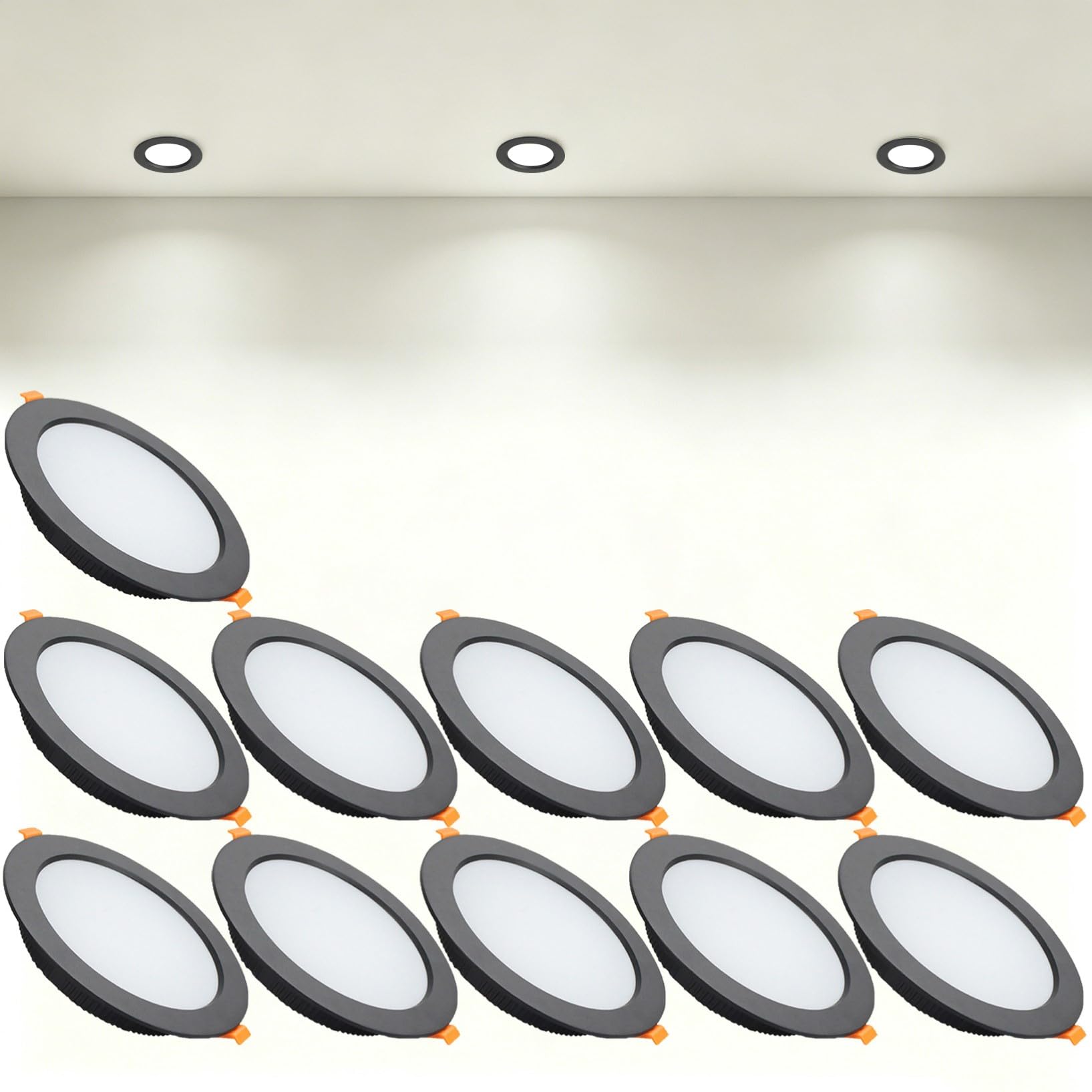 VOGHMOLD 18W Ultra Slim LED Downlight Recessed Ceiling Light 5 inch, 4000K Spot Lights Black Aluminum Trim, Cut Φ150-160mm, AC110-240V Panel Lighting for Office Hallway Closet, 11 Pack