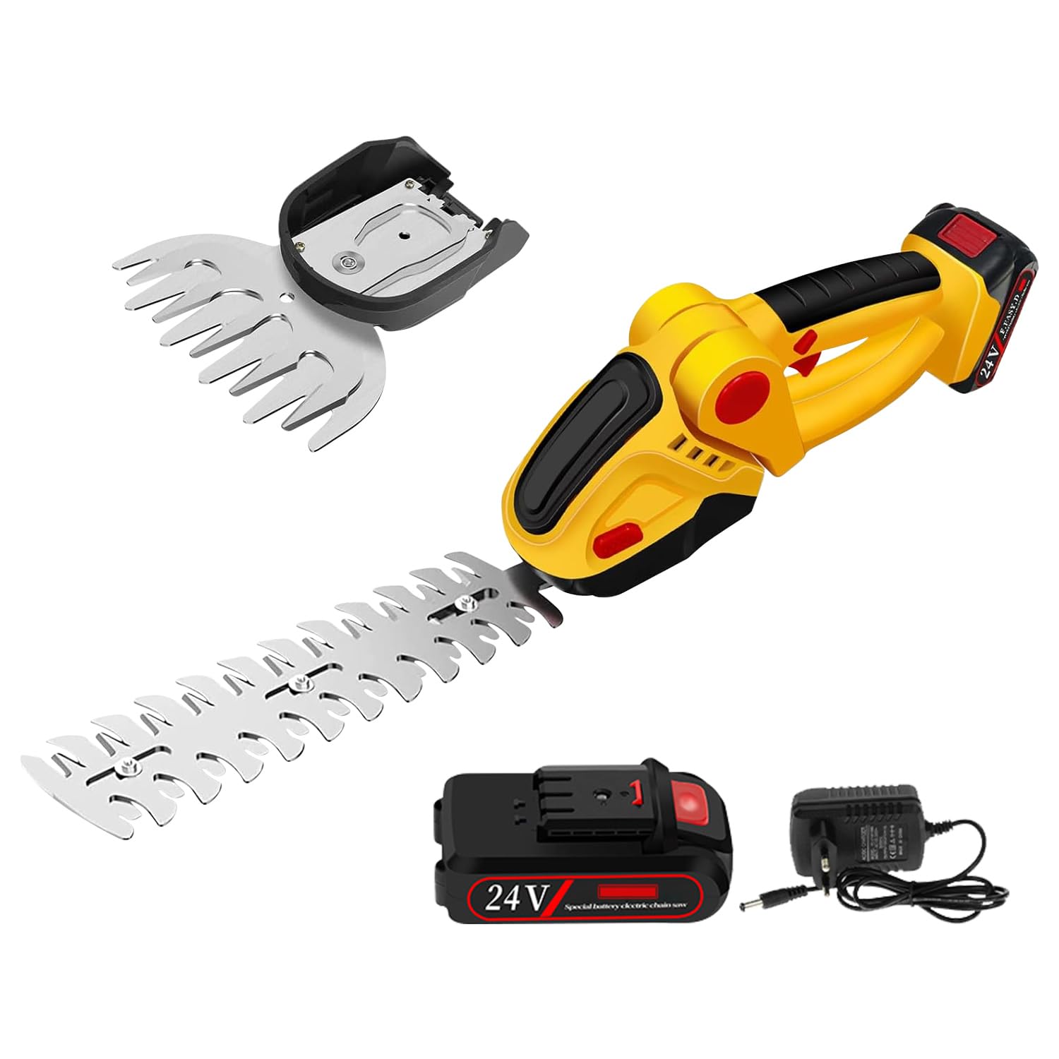 Tijeras de Podar con Batería, 24V 2 en 1 Tijeras de Césped Inalámbricas y Cortasetos con Batería Recargable de Iones de Litio y Cargador, Recortadora de Setos Electricas de Mano para Jardín y Césped